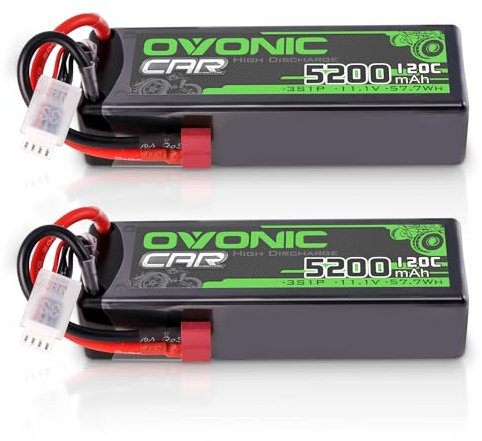 OVONIC Lot de 2 batteries Lipo 3S 11,1 V 5200 mAh 120 C avec prise Deans T pour voiture RC camion truggy quadcopter hélicoptère camion bateau avion