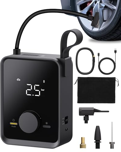 HOTO Elektrische Luftpumpe Pro 120PSI Akku Luftpumpe Fahrrad, Mini Kompressor mit 7500mAh Akku, Wiederaufladbarer Fahrradpumpe Elektrisch mit Digitale Anzeige LED Licht 5 Modi für Auto Motorrad Bälle