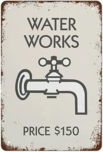 Metall-Blechschild, Vintage-Stil, Monopoly-inspiriert, Wasserwerke, Wanddekoration, Retro-Poster, Hängetafel, Zuhause, Bar, Kneipe, Café, Bauernhaus, Kinderzimmer, Wohnzimmer, Höhle, 30,5 x 40,6 cm