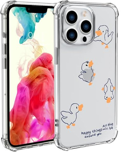 Wihytec Lovely Duck Phone Case for iPhone 12/12 PRO - Cute Line Ducks Clear Case with Four Corner Reinforced Shockproof Protection