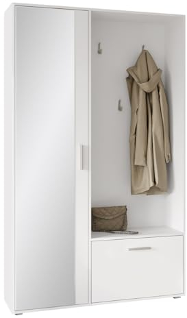 Mirjan24 Garderoben-Set Mabaru mit 3 Kleiderhaken, Spiegel und Schuhschrank, Kleiderschrank fur Diele und Flur, Wandgarderobe (Weiß)