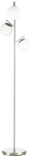 HOMCOM Stehleuchte, Stehlampe, 40 W Standlampe mit 3 E27 Fassungen, Standleuchte mit 3 Lampenschirmen aus Glas, für Wohnzimmer, Höhe 169 cm, Metall, exkl. Glühbirne, Silber