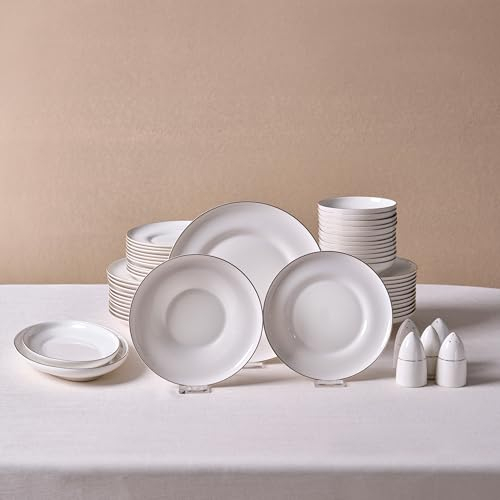 Karaca Streamline Nefeli Gold - Vajilla para 12 personas, 56 piezas, elegante vajilla para ocasiones especiales, incluye una variedad de platos para diferentes comidas