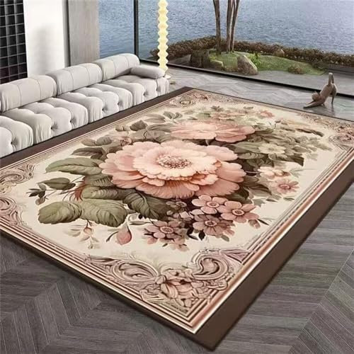 QGYFRE Tappeto Salotto Grande Tappeto Camera Da Letto Grande 80X150Cm Rosa Antico Morbido Tappeto Da Camera Da Letto Per Ragazze Tappeto Da Camera Da Letto Con Motivo Floreale Vintage