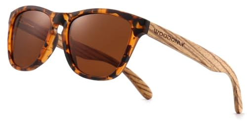WOODONLY Holz Casual Polarisierte Sonnenbrille - UV400 Schutz Quadrat Shades für Herren und Damen Perfekte Geschenke (Zebrano Schildkröte)
