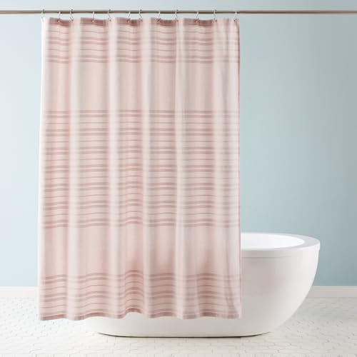 TOWN & COUNTRY EVERYDAY Sophia Rideau de Douche texturé Riche en Coton Respirant avec œillets antirouille, Rose pâle, 177,8 x 182,9 cm