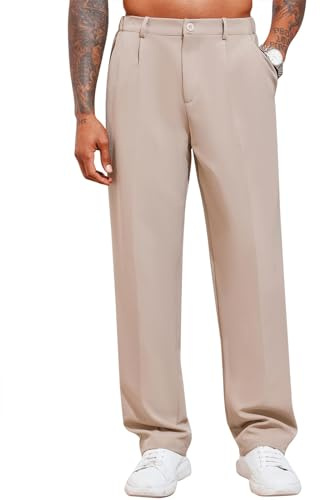 Runcati Pantalon chino décontracté pour homme - Pantalon de costume élégant - Pantalon en tissu élégant pour homme - Pour le travail, Abricot, L