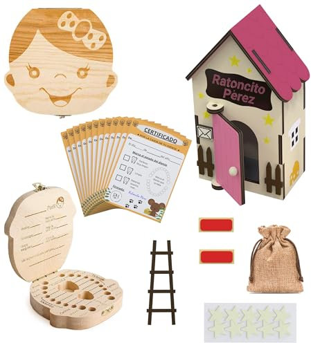 Casita ratoncito perez - Puerta ratoncito perez - Caja de dientes de leche para niños - Cajita dientes ratoncito perez - caja para dientes de leche - Casa ratoncito perez puerta magica - Madera - Rosa