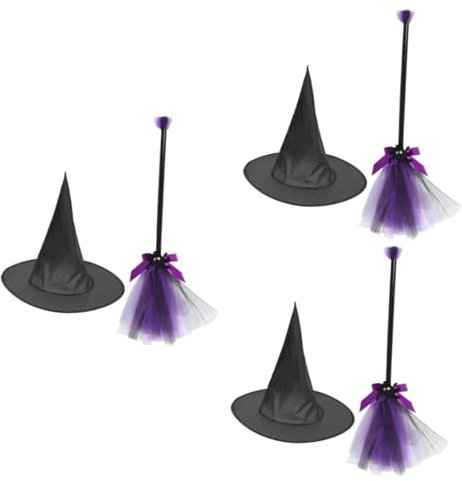 Alasum 3juegos Sombrero y Escoba De Halloween De Disfraz De Cosplay Accesorios Para Decoración y Fotografía
