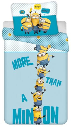 Kinder Wendebettwäsche mit Reißverschluss More Than a Minion Minions Kevin Carl Phil Jerry Stuart, Bettdecke 140 x 200 cm + Kopfkissen 70 x 90 cm