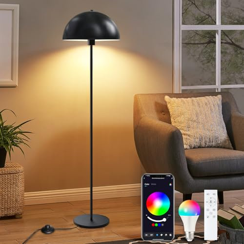 Stehlampe Schwarz mit RGB & Fernbedienung, Dimmbar LED Standleuchte mit Timer & Fußschalter, Moderne Leselampe mit E26 Farbwechsel Glühbirne, Metall Schirm für Wohnzimmer Schlafzimmer Büro Ecke