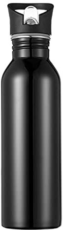 TYUIOKJU Botella de agua de acero inoxidable 304 portátil con tapa de mango y hebilla de montañismo (Schwarz) para deportes al aire libre