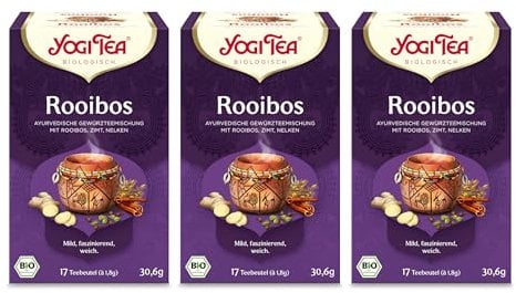 Yogi Tea - Rooibos, Ayurvedischer Bio Gewürz- und Kräutertee, von Natur aus koffeinfrei, Mischung aus Rooibos, Zimt und Nelken, Yogi Tee 3er Pack, 3x17 Beutel (102 Teebeutel insgesamt)