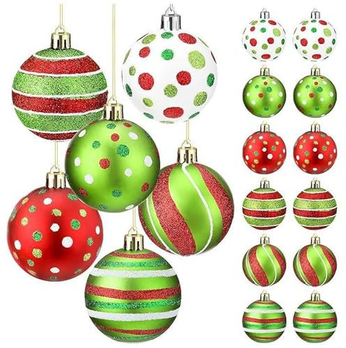 Weihnachtskugeln Rot Grün 12 Stücke 6CM Christbaumkugeln Kunststoff Christbaumschmuck Weihnachtskugeln Kunststoff Weihnachtsdeko für Weihnachtsbaumschmuck,Christbaumschmuck, Hochzeitsdekoration Party