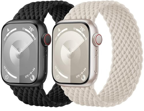 Charlam 2 Pack Solo Loop Correas Compatible con Apple Watch 45mm 44mm 42mm 46mm 49mm Hombres Mujeres, Correas de Nylon Elásticos Trenzado Band para iWatch Series 9 8 7 6 5 4 3 2 1 SE Ultra/Ultra 2