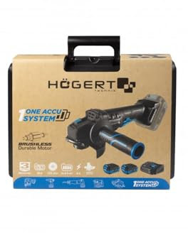 HÖGERT TECHNIK Akku-Winkelschleifer Set 18V, 125mm, Bürstenloser Motor, Paddelschalter, 8000 RPM, 4,0 Ah Akku, 4A Ladegerät, Koffer, LED-Beleuchtung, Für Metall & Holz