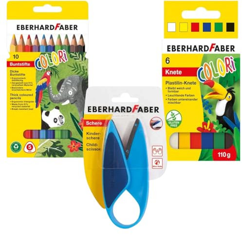 Eberhard Faber 579951 - Bastelset, bestehend aus Kinderschere, 10er Packung Farbstifte, Kinder Knetmasse