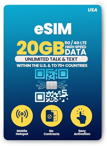 H2O Wireless eSIM-Karte – 20 GB Highspeed-5G/4G-LTE-Daten, unbegrenzte Gespräche und SMS in über 70 Länder, 5 GB mobiler Hotspot, kompatibel mit entsperrten Telefonen, einfache Aktivierung, 30 Tage