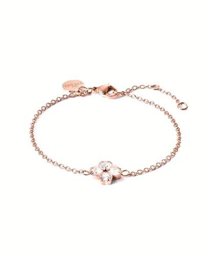 Purelei® Cuore Armband – Elegantes Ankerketten-Armband mit Kleeblatt-Anhänger aus Zirkonia-Herzen (Rosegold)