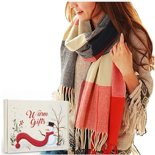 Winter Schal Damen Kaschmir Damenschal Wollscha Damenschal Übergroßer Karierter Schal Decke Damen Geschenke für Mama Freundin Nikolaus Weihnachtsgeschenke für Frauen Geschenkbox Verpackung