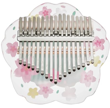 Kalimba Daumenklavier 21 Töne mit Schutzcase Komplett-Set, Sakura-Form Transparentes Kristall-Kalimba 17 Töne, Professionelles Musikinstrument für Anfänger (Grün, S)