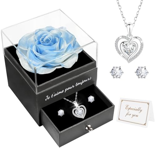 Miofula Je T'Aime - Collana in vera rosa con schegge, realizzata a mano, per compleanno, anniversario, matrimonio, San Valentino, per la mamma e la fidanzata (bianco + rosa)