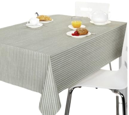 Wipe Clean PVC Tablecloth 140cmx200cm-Outdoor/Indoor Table Cloth Protector, Waterproof Summer Design, Easy Care Table Cover (Green and Linen Stripe Tablecloth)