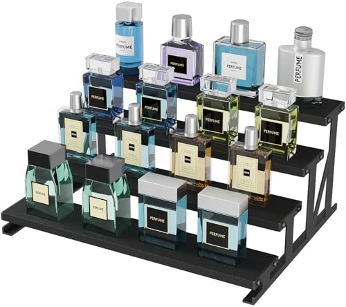 Lifewit Perfume Stand, Cologne Organiser, Wooden Cupcake Display Riser for Fragrance, Aftershave, Skincare, Makeup for Vanity, Bedroom, Bathroom Storage, Black, 35 cm/13.9, 1 Pcs