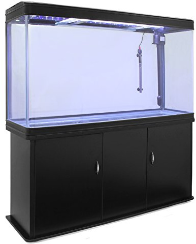 Pecera Acuario 300 litros para Peces de Agua Dulce,Tropicales + Marinos con Mueble Negro,Calentador 300W Ajustable,Filtro,Bomba de Aire,Zona Observación 180º + Luz LED, 2 Años Garantía Eléctrica