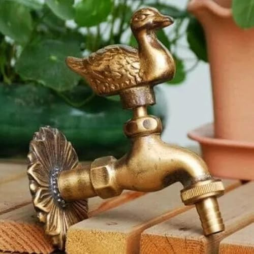Grifo de jardín con forma de pato, bibcock de exterior de bronce antiguo para estilo rural decorativo