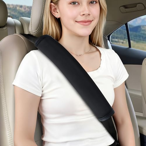 Gurtpolster Auto, Gurtschoner für komfortables Fahren, Weiche Sicherheitsgurt polster für Kinder & Erwachsene, Maschinenwaschbar, Schwarz, 40 cm, 1 Stück