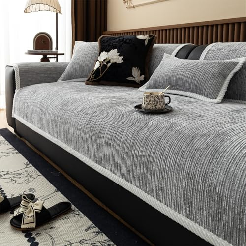 LINGKY Sofa Überzug Vintage Sofabezug rutschfest Sofaschoner Weiche Chenille 1/2/3/4 Sitzer Couch Überzug Sofaüberwürfe für U Form L Form Sektionssofa (Grau,70x120cm)
