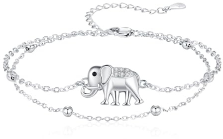 Midir&Etain Elefanten Armband 925 Sterling Silber Niedlich Tier Armband Elefanten Schmuck Geschenke für Frauen Mädchen Freundin Damen, Doppelkette Design