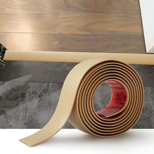 Zayejod 10M PVC Floor Transition Strip Self Adhesive,Beige Wood Grain 4CM | Vinyl Flat Floor Divider Strip Carpet Cover Strips Laminate Threshold Flooring Edge Trim for Joining Floor Tiles Gap Door Bar