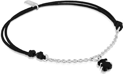 TOUS Pulsera de Plata de Primera Ley y Cordón con Motivo Oso en Ónix para Mujer, 16cm de Largo, Colección Mini Color