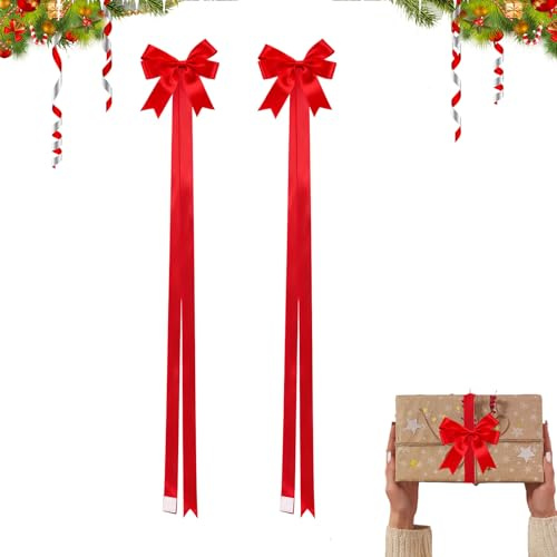 Genérico para de Navidad – poliéster 200 cm 2 piezas | Cinta decorativa para puerta de | lazos y cintas para decoración de casa, cocina y muebles