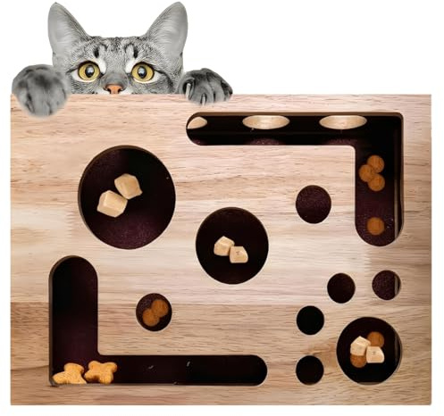 IWIDYA Interaktives Katzenspielbrett aus Holz – Fummelbrett mit Leckerli-Spender zur Selbstbeschäftigung