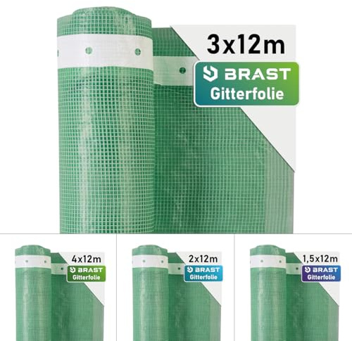 BRAST Gitterfolie Gewächshausfolie 250 g/m² | 20 Größen | Breite: 1,5–4m | Länge: 5–15m | Grün | verstärkter Nagelrand | UV-beständig lichtdurchlässig witterungsbeständig wasserdicht | 3x12m