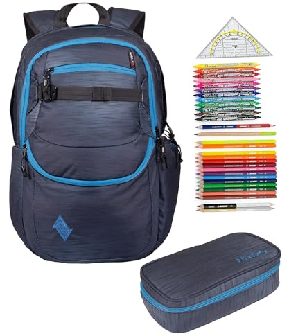 NITRO Schulrucksack 3 Teile Set Future Hero Haze 0566 rmv | Jungen Mädchen Schultasche Schulmappe Schulrucksackset mit 31tlg. Stifte Füllung