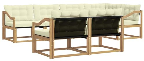 vidaXL Outdoor-Sofagarnitur mit Kissen 7 pcs Weiß und Creme, Garten-Sofa, modernes Outdoor-Möbel, strapazierfähige Lounge, Sitzgruppe für Terrasse und Komfort