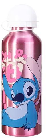 TDL Stitch Aluminium Water Bottle for Kids 520ml – Pink Leakproof Drinks Bottle with Flip Lid – Lightweight Reusable Metal Water Flask for School Travel Sports Nursery & Lunch Bags - Stitch & Angel