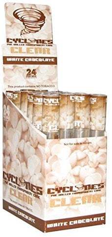 LOMILA 5 x CYCLONES CLEAR PRE ROLLED TRANSPARENT CONES IN VARIOUS FLAVOURS (White Chocolate) - Plant Based, Natural, 1.25-inch, Pre-rolled Cones