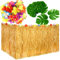 KUUQA Luau Hawaiian Grass Tisch Rock und 48 Stück Künstliche Tropische Palme Monstera Blätter Hibiskusblüten für Aloha Tiki Dschungel Moana Thema Tropical Birthday Party Dekorationen Ideen Lieferungen