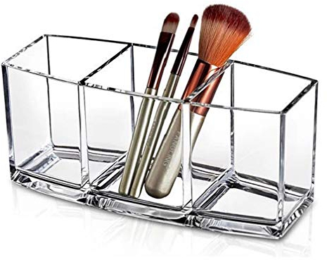 SuperglockT Kosmetik Aufbewahrung Organizer glasklar Acryl Aufbewahrungsbox Badzimmer Make-up Schminkpinsel Behälter Durchsichtig Kosmetikpinsel Ständer 3 Fächer