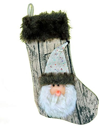 heimtexland Nikolausstiefel XXL mit Plüschkopf zum Hängen Nikolausstrumpf Geschenkbeutel Nikolaus Weihnachten Dekostiefel Nikolausstrumpf Weihnachtsmann 50 cm Typ592