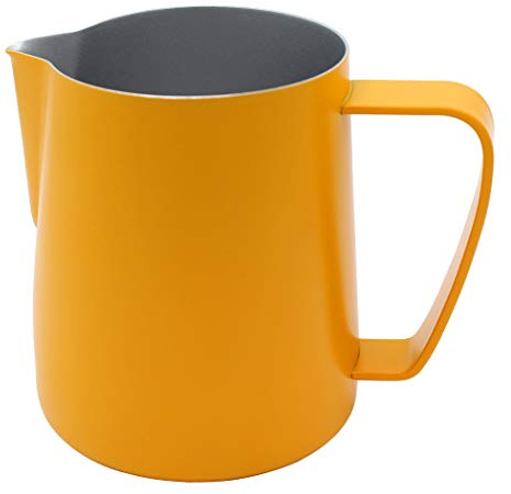 XIAOYU Non-Stick Stainless Steel Milk Steaming & Frothing Pitcher, Matte Finish, Yellow, 12 oz/350ml