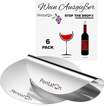 Pentaton Wein Ausgießer, Einschenkhilfe für tropffreies Einschenken, Wiederverwendbare tropffreie Weinausgießer Plättchen (6 Pack)