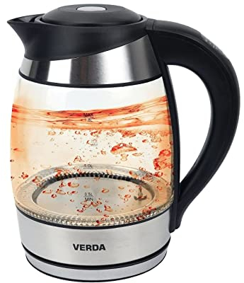 Verda Glas Wasserkocher mit Temperatureinstellung 1,8L 2200W Temperaturwahl 70-100°C, Beleuchtung im Farbwechsel, LED-Beleuchtung, Kalkfilter, Glas, 360°, 100% BPA FREI Trockenaufschutz (SN0618L-3)