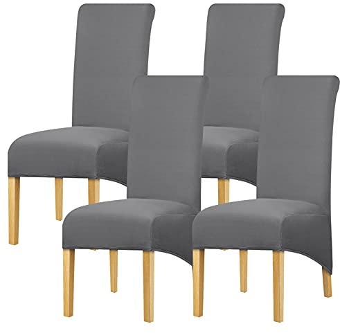 Leorate XL Größe Stuhlhussen Mit Hoher Rückenlehne Elastizität Stoff Stuhlhusse Sitzbezug Große Dicke Stuhlhussen für Zuhause Esszimmer Küche Bankett Party A Dunkelgrau 4er Pack