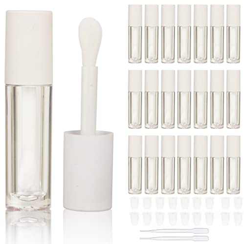 COSIDEA Lot de 24 tubes vides de gloss à lèvres avec bouchon 5 ml, Capuchon blanc, clear bottle,